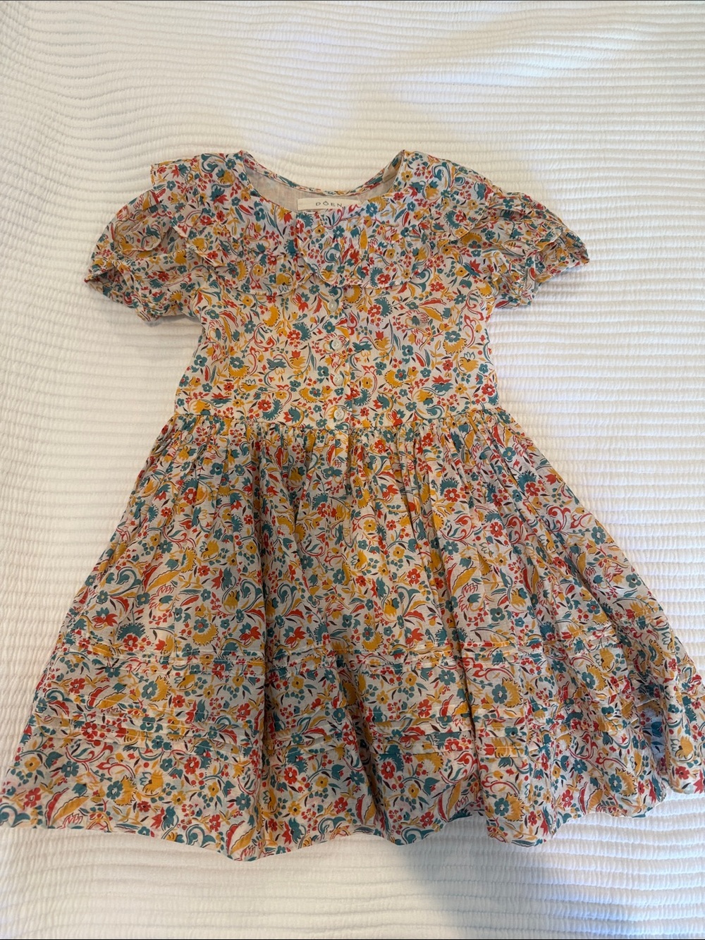 Doen Bailey Girls' Floral Cotton Dress Size 4 in Yellow, Red, Green, Blue